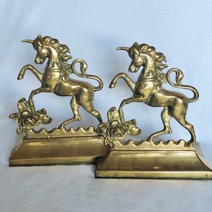 Brass English Unicorn & Rose Vintage Bookends Decorative Crafts Inc. Imported